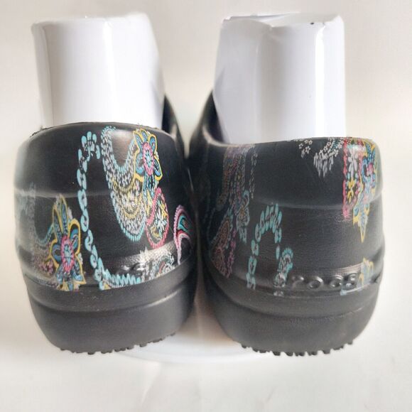 Crocs Neria ll Womens Work Shoes Black Slip On Comfort Clog Black Paisley Size 8 - Picture 7 of 11